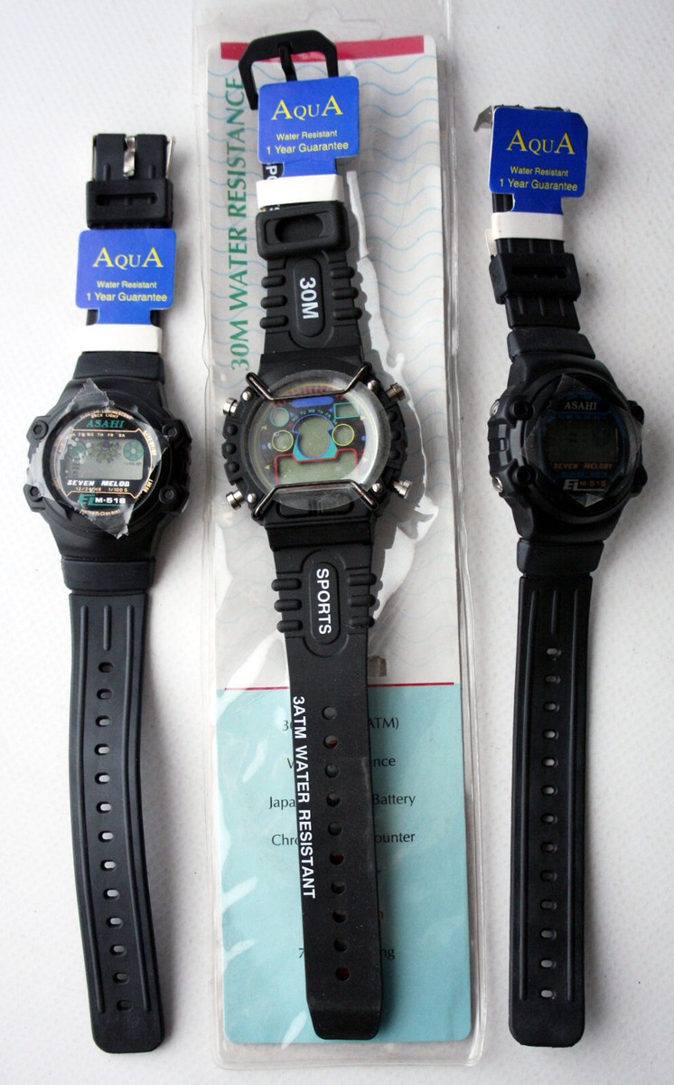 3X VINTAGE 80'S ASAHI SEVEN MELODY LCD WATCH EL M 515 UNTESTED NEW