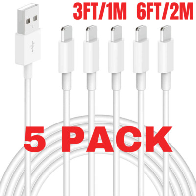 5X USB Charger Cable 3/6ft Lot For iPhone 14 13 12 11 Pro Max 8 Fast Charge Cord