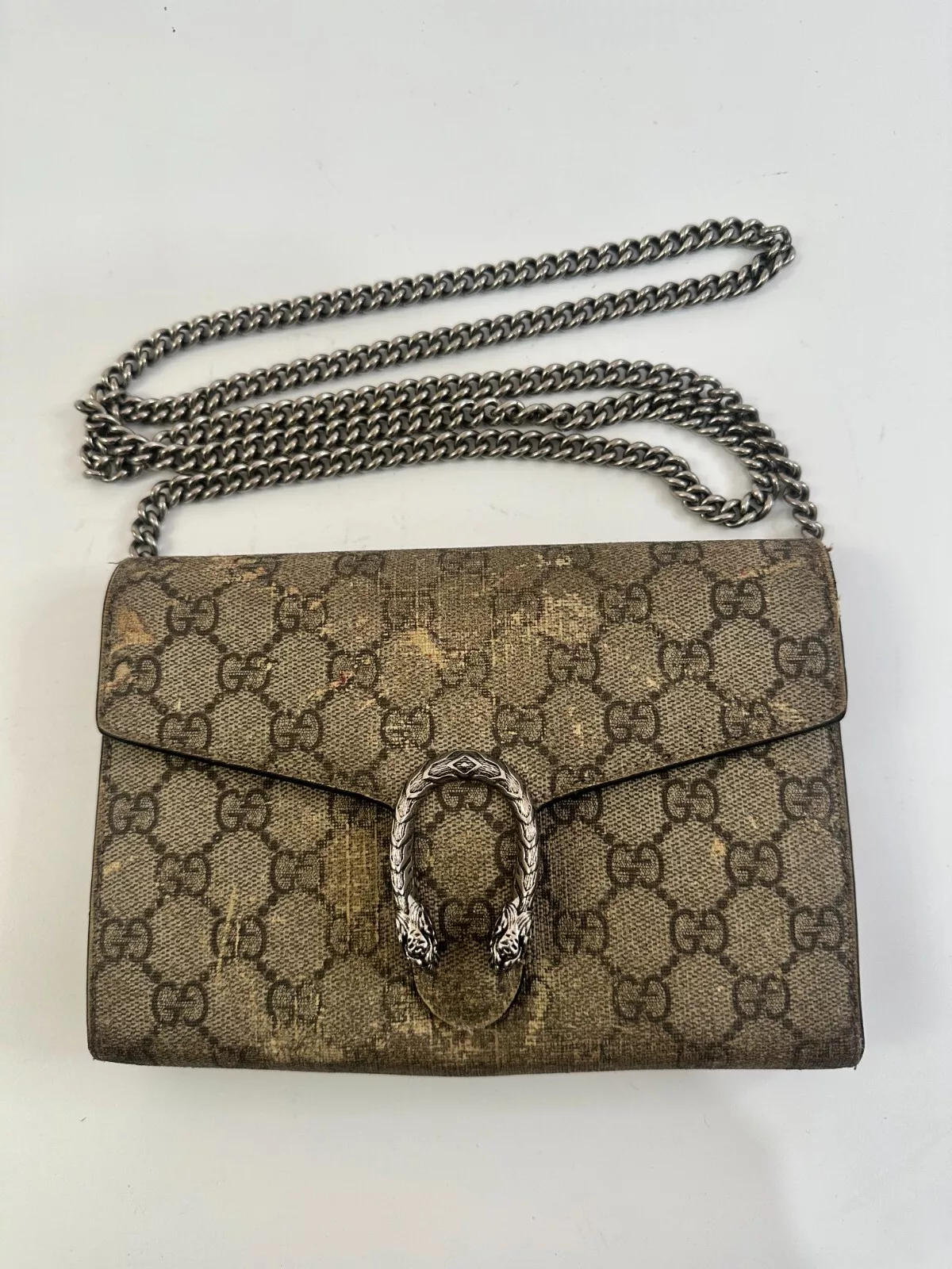Portefeuille Gucci beige GG Supreme toile et cuir Dionysos