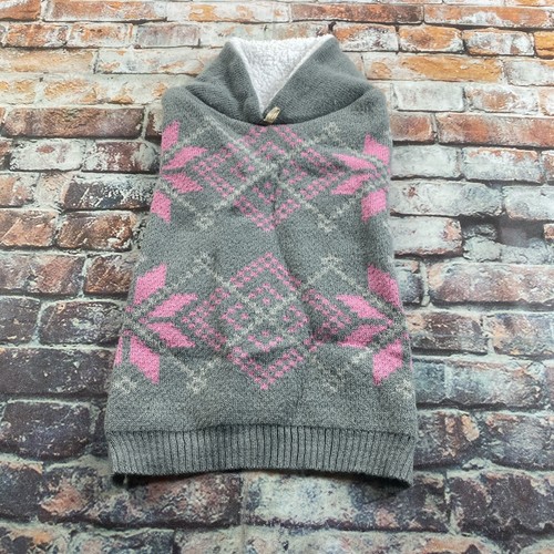 Dog Sweater Medium Gray Pink Pullover Knit Fleece Snowflakes