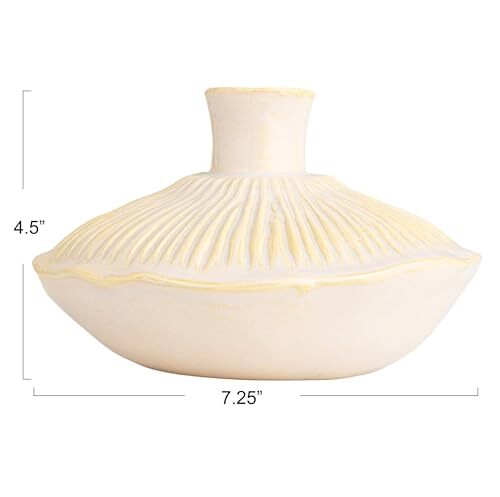 Round Stoneware Pleated Vase Cream - Picture 3 of 11