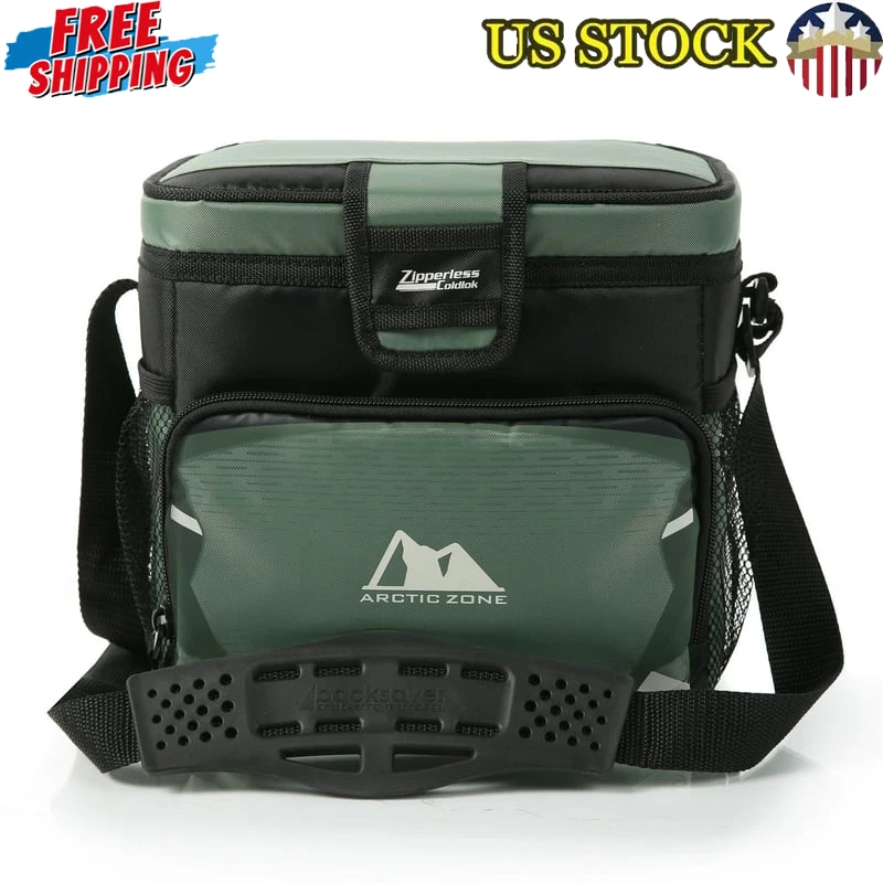 Soft Sided Cooler 9 Cans Zipperless Bag W/ Hard Liner Camping Outing Sporting