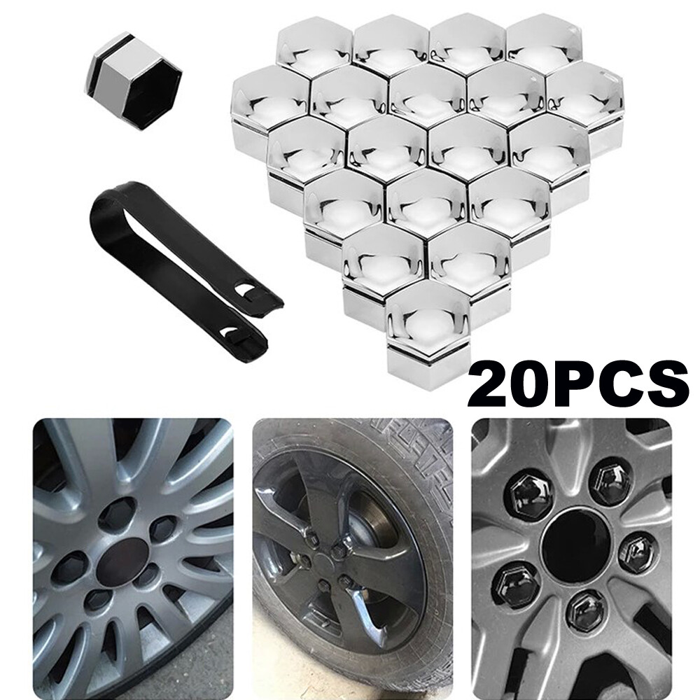 20Pcs 17mm Silver Car Wheel Nut Caps Bolt Rims Hub Screw Cover Decor Accessories