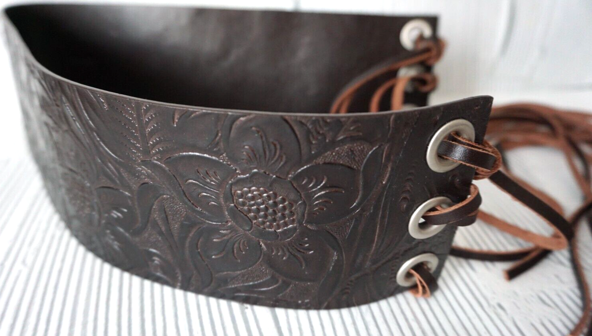 Club Monaco Genuine Leather Wide Waist Belt Brown | Handmade Club Monaco Genuine Leather Wide Belt Retro Tie Tassels  main image 4