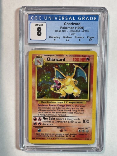 Charizard Holo 4/102 Base Set Unlimited - Rare With Sub-Grades - CGC 8 (PSA 9)