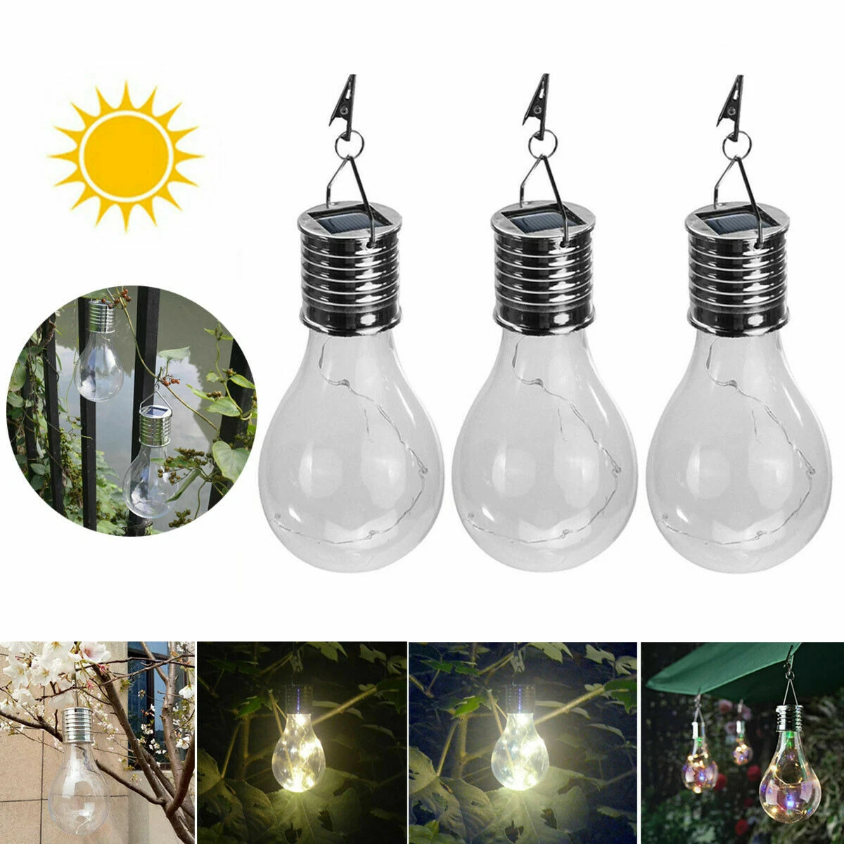 Solar Lights Outdoor Garden Yard Waterproof Hanging LED Light Bulb