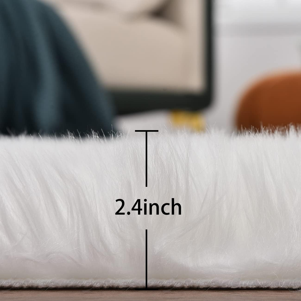 White Faux Sheepskin Fuzzy Fur Rugs for Bedroom Small Machine Washable ...
