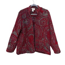 Coldwater Creek Red Grey Paisley Tapestry Open Front Jacket Plus Size 1X H22153
