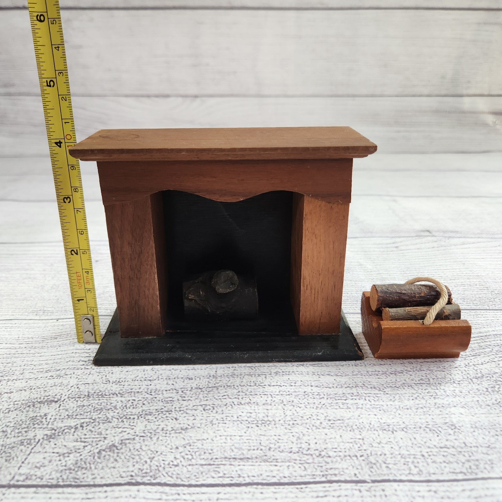 Vintage Strombecker Wood Doll House Fireplace W Wood Logs