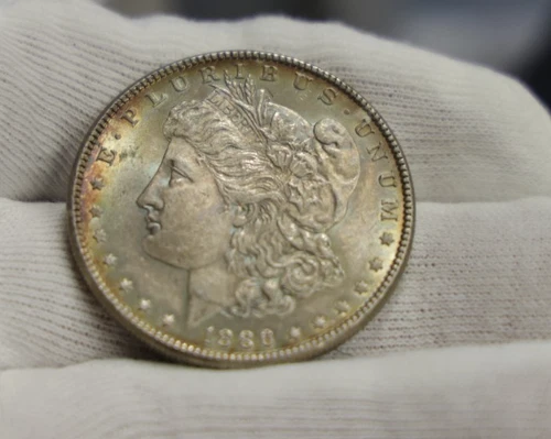 Super Toner 1886 US Morgan Silver Dollar $1 AU Nice Toning