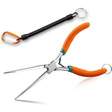 7-Inch Long Reach Needle Nose Pliers with Teeth, Curved Handle Extra Long Nose,