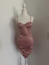 Pink Solid Satin Sweetheart Ruched Bodycon Mini Dress Zip Size S