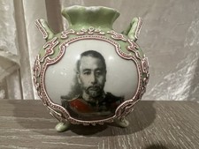 Vintage Admiral Togo Japan Photo Picture Portrait vase Enamel Art RARE