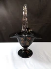 Fenton Hand Painted Black Glass Large Basket - Fall Autumn Leaves Design