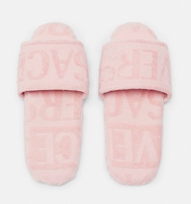 Versace Pink Baroque Terry Cloth Bath Slippers XL New w/ Packaging & COA