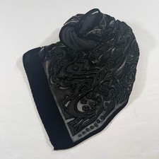 Vintage Burnout Velvet Chiffon Scarf Paisley Floral Sheer Black Boho Glam Long