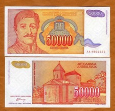 Yugoslavia, 50,000 (50000) Dinara, 1994, P-142, UNC AA-Prefix