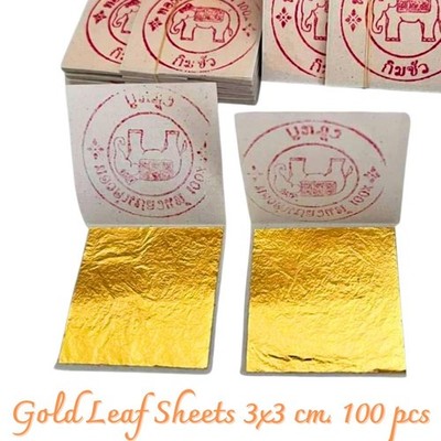 Thai Traditional Gold Leaf 3x3cm Pure DIY Gilding Amulet Sacred 100 sheets