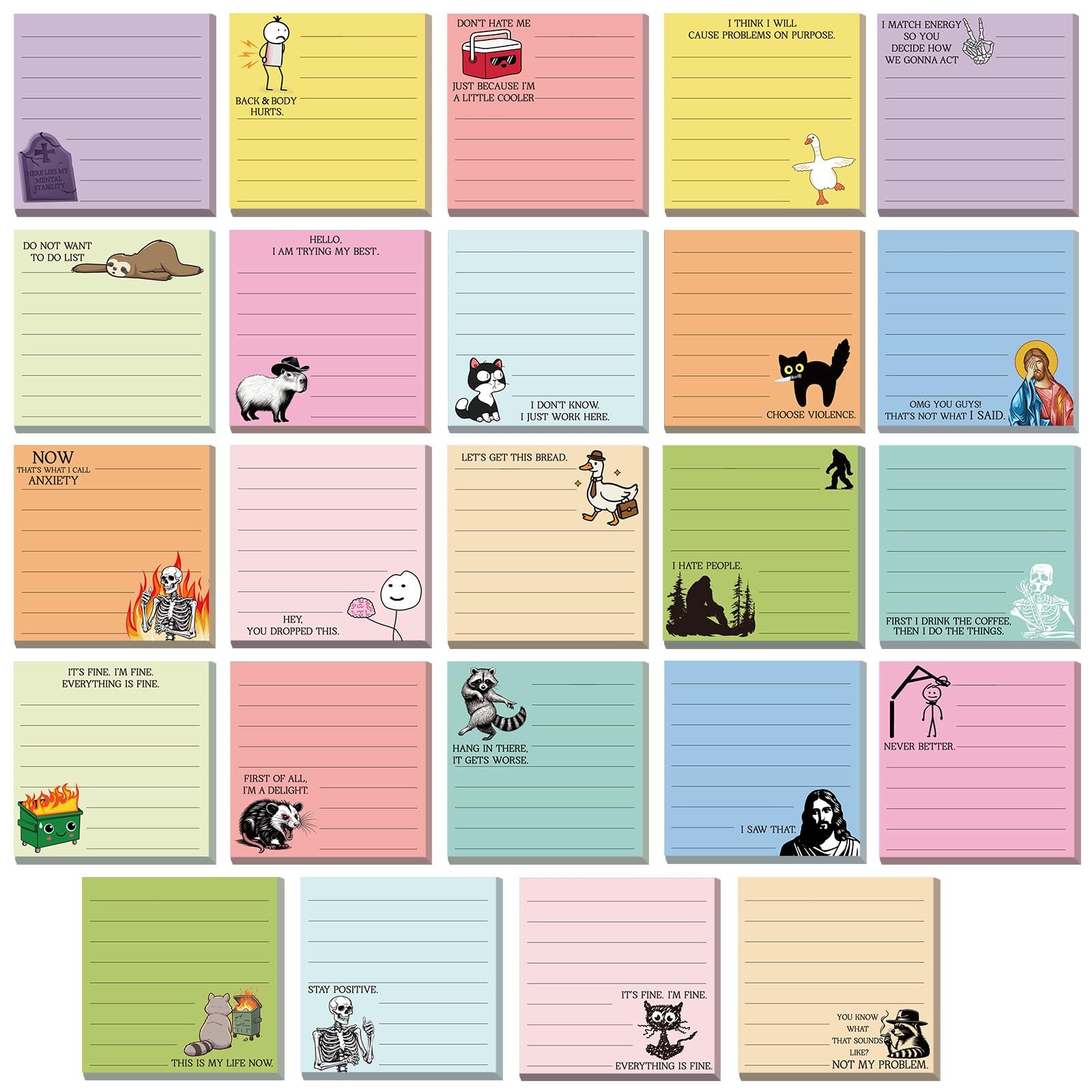 24 Pcs Funny Sticky Notes for Work 3x3 Inches Sarcastic Adhesive Notepads Nov...