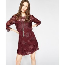 The Kooples Burgundy Embroidered Fabric Lace Mini Dress Size Small