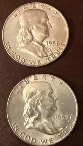 2 Franklin Half Dollar 53D And 58D BU