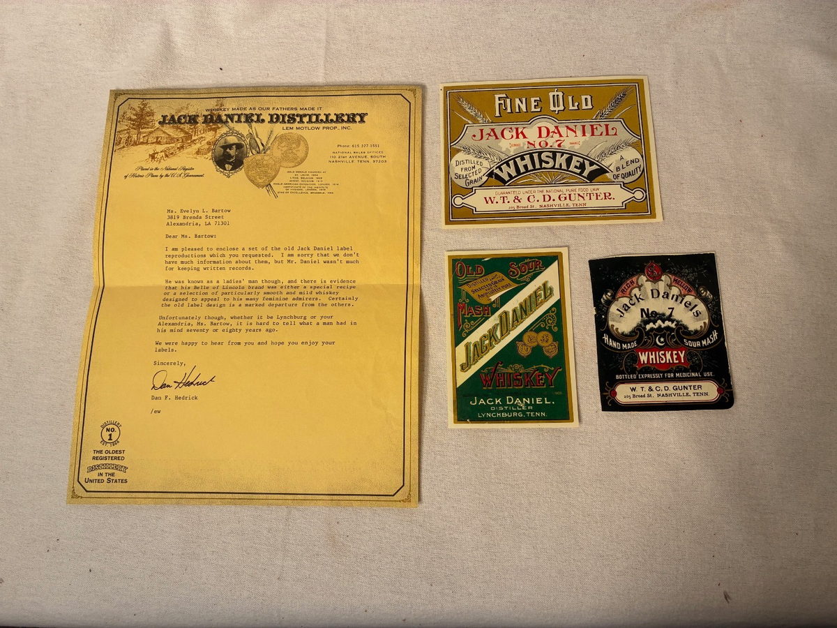 Vintage JACK DANIELS EPHEMERA Whiskey Reproduction Labels & Letter