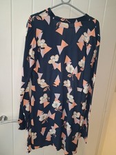 Asos navy & peach long sleeve summer holiday cruise dress size 12