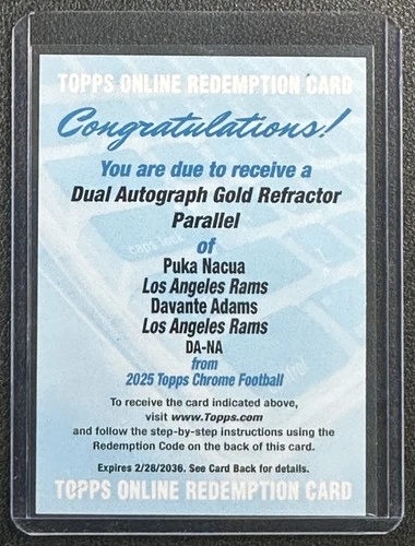 2025 Topps Chrome Davante Adams/Puka Nacua Dual Autographs (RAW)