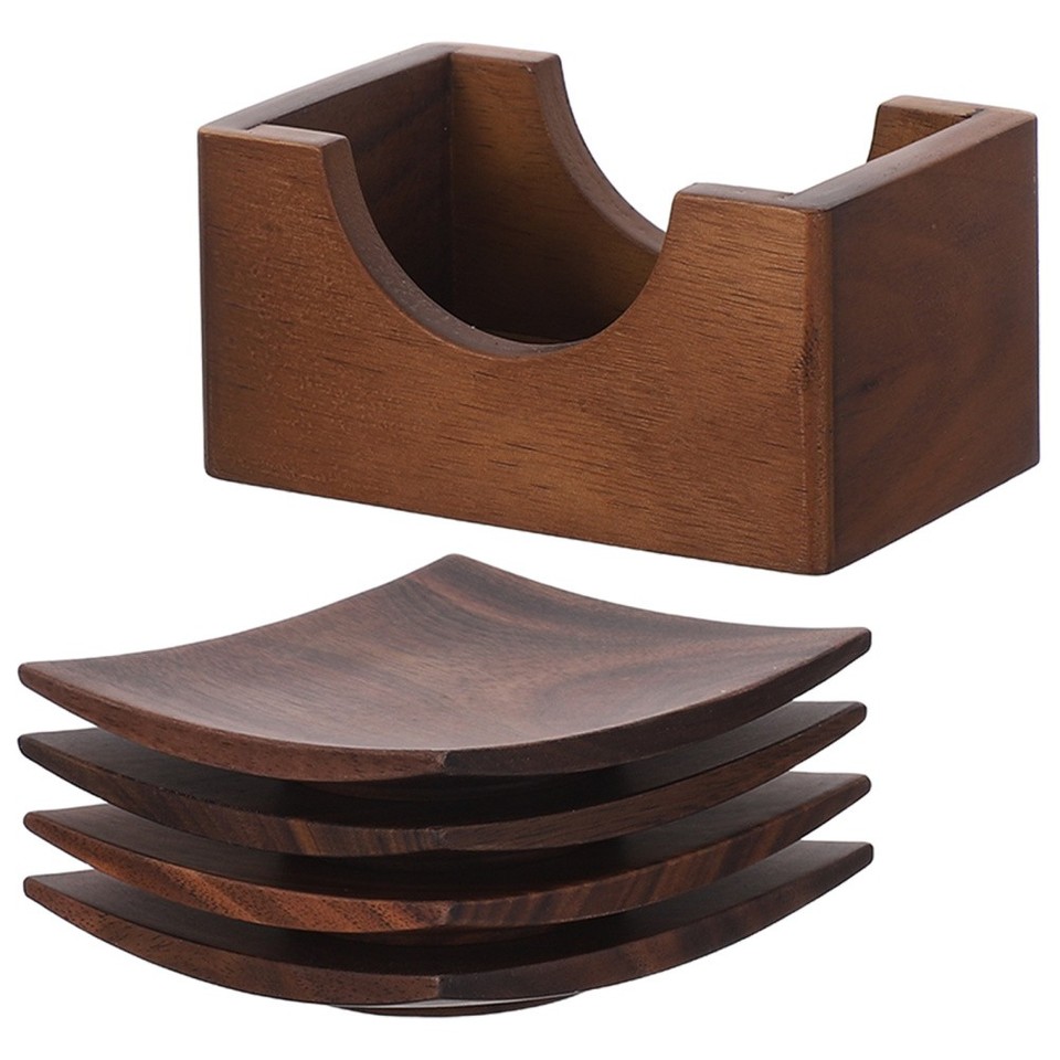 Walnut Coaster Set Plates Stand Rack Dining Table Mats Cafe Placemats ...
