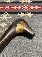 Hand Carved Wooden Walking Stick Cane Signed S.D. Folk Art 34 Geese Bird