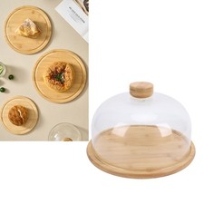 11 Inch Wooden Cake Stand With Clear Glass Dome Lid Serving Platter For Dessert