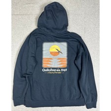 2010s Quiksilver Graphic Hoodie Mens XL Navy Touch of Paradise Pullover