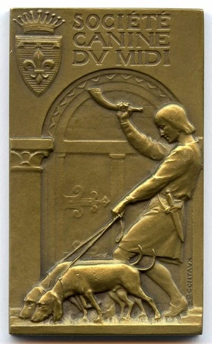 France Canine Society of the Midi Dog Art Medal by Contaux 60x36mm 65gr !!!