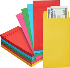 100 Pack Colorful Money Envelopes for Small, Blue, Green, Pink, Red, Yellow 