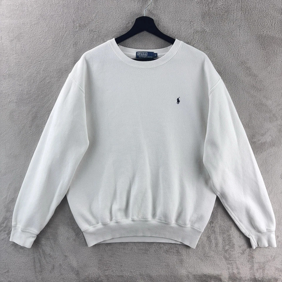 Polo Ralph Lauren Sudadera Para Hombre Talla Mediana Blanca Cuello Redondo Informal Pullover Foto 2 de 4