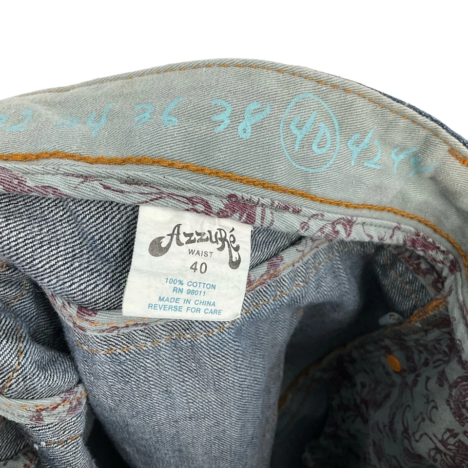 Pantalones de mezclilla para hombre Azzure Voodoo Collection pierna ancha azul oscuro lavado talla 40 Foto 4 de 4