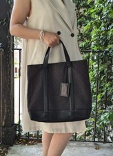Celine Logo Canvas & Leather Tote Bag Black D...
