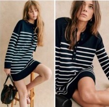 Sezane Evelyn Merino Wool Navy Striped Sweater Dress Size Small NEW