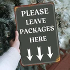 Vintage Metal 'Please Place the Package Here' Tin Metal Signs Home Décor 8x12