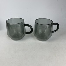 Pair of Hearth Glass 8oz Double Wall Smoke Gray Coffee Mugs, Hot Tea Cups