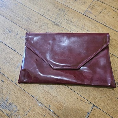  LONI Burgundy Patent Envelope Clutch Bag - Made in UK - Oxblood Crossbody