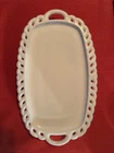 VTG White Milk Glass Small Tray Trinket Dish Decorative Edge 8.5"×5" EUC