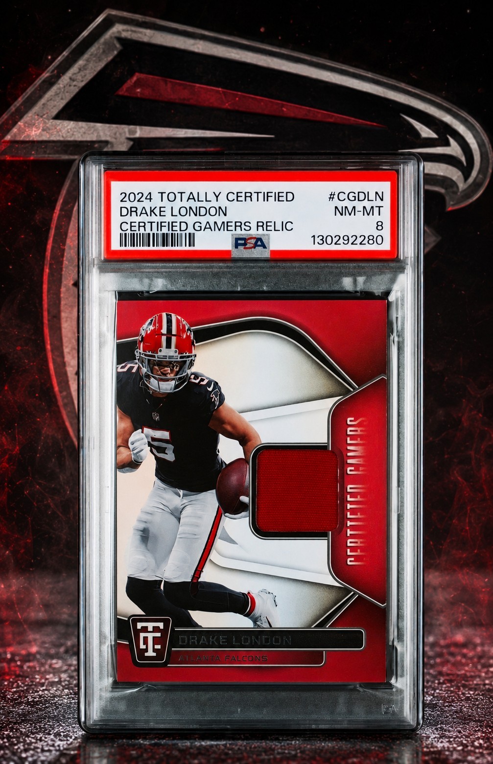 Drake London #8 Football Cards 2024 Panini Totally Certified Gamers trading card — raw and PSA graded price guide