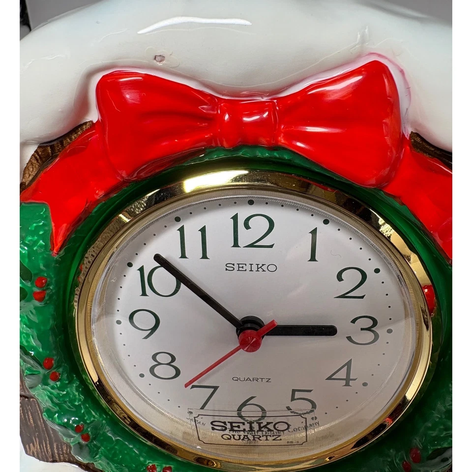 Vintage Ceramic Mickey Mouse Santa Clock Seiko Quartz Disney Christmas Decor - Image 3 of 4