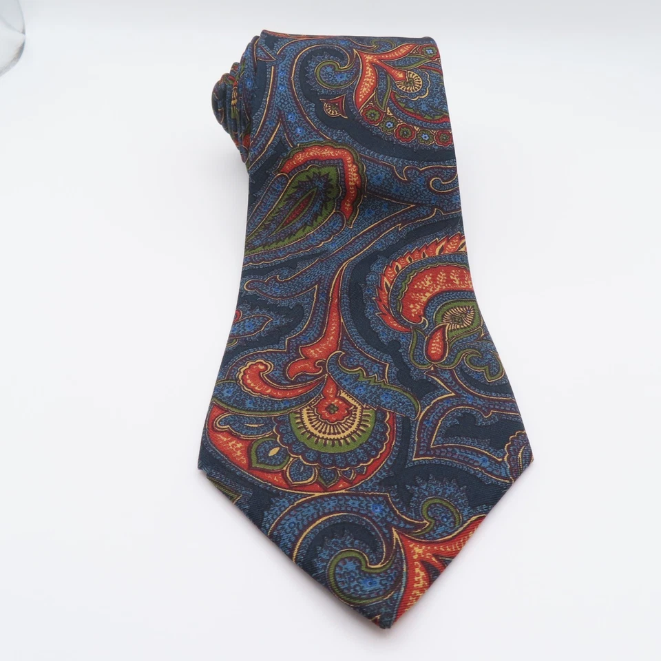 Corbata Burberry seda azul verde naranja cachemira 3,78" ancho 55" largo Inglaterra Foto 3 de 4