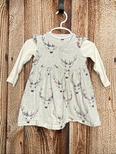 Tea Collection Grey Deer Antler Print Cotton Long Sleeve Dress 12-18 Months