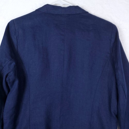 For Cynthia 100% Linen Blazer Jacket Womens Petite Large Navy Lined Pockets - Picture 9 of 16