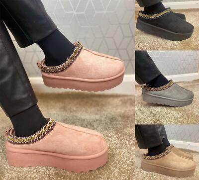 Damen Kunstfell gefütterte Hausschuhe Stiefel Damen Plateau drinnen Slipper warme Schuhe