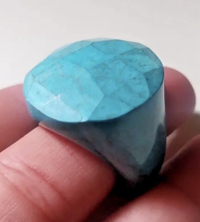 Natural Solid Turquoise Stone Ring Size 8 All Sto… - image 4