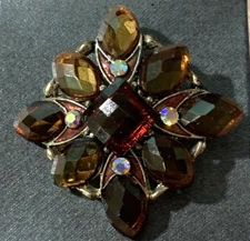 brooch pin or pendant SILVER tone Metal BROWN GEMS